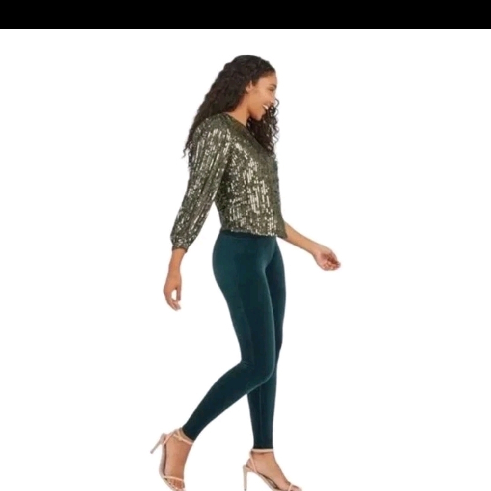 Spanx Women’s Sz L Velvet Velour Leggings Malachite Emerald Green High Rise #89